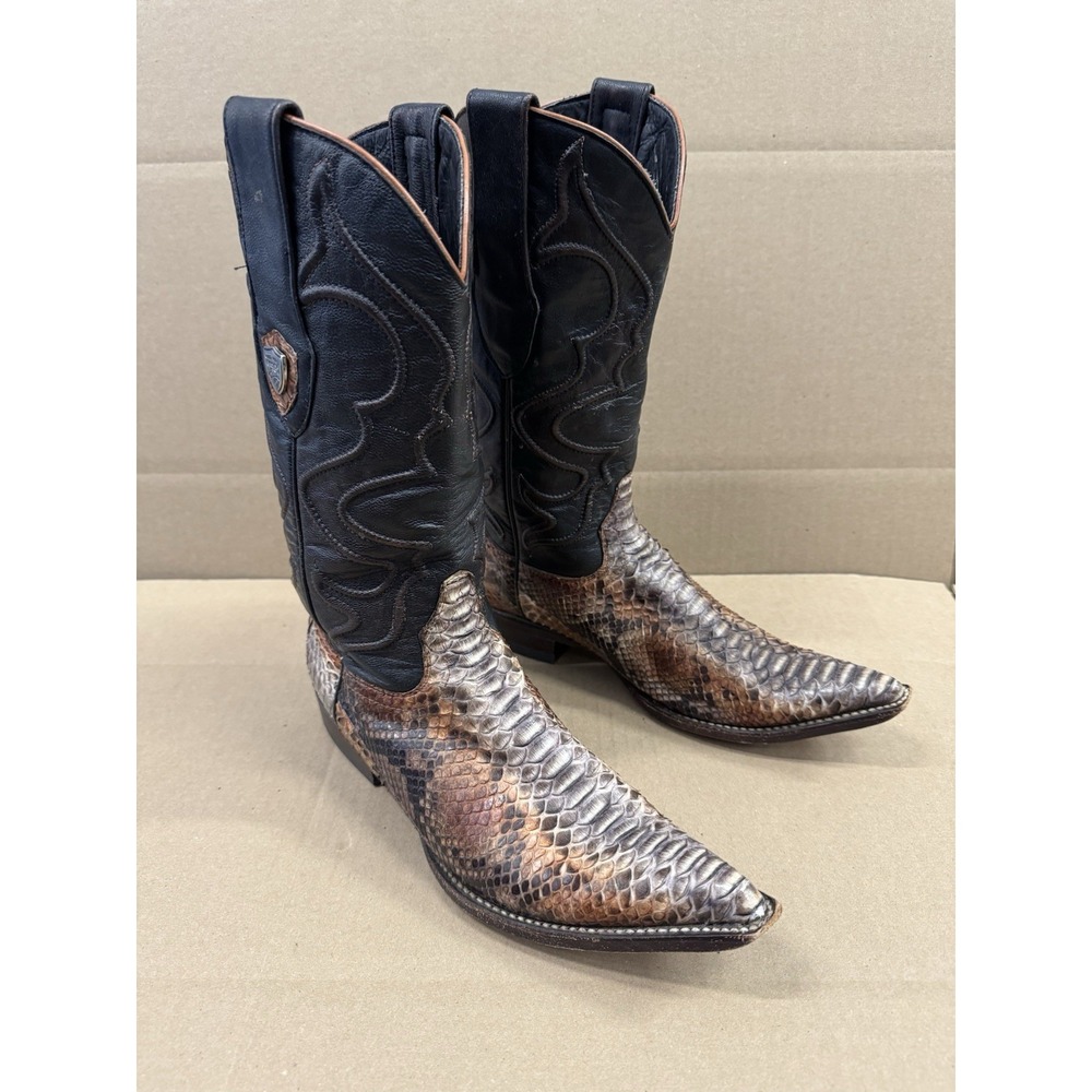 Wild West Men's Python Skin‎ Dubai Toe Boot  in Brown & Black Size 6.5EE
